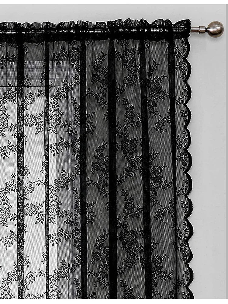Black floral lace curtains with retro style for living rooms, bedrooms, and party decorations.
