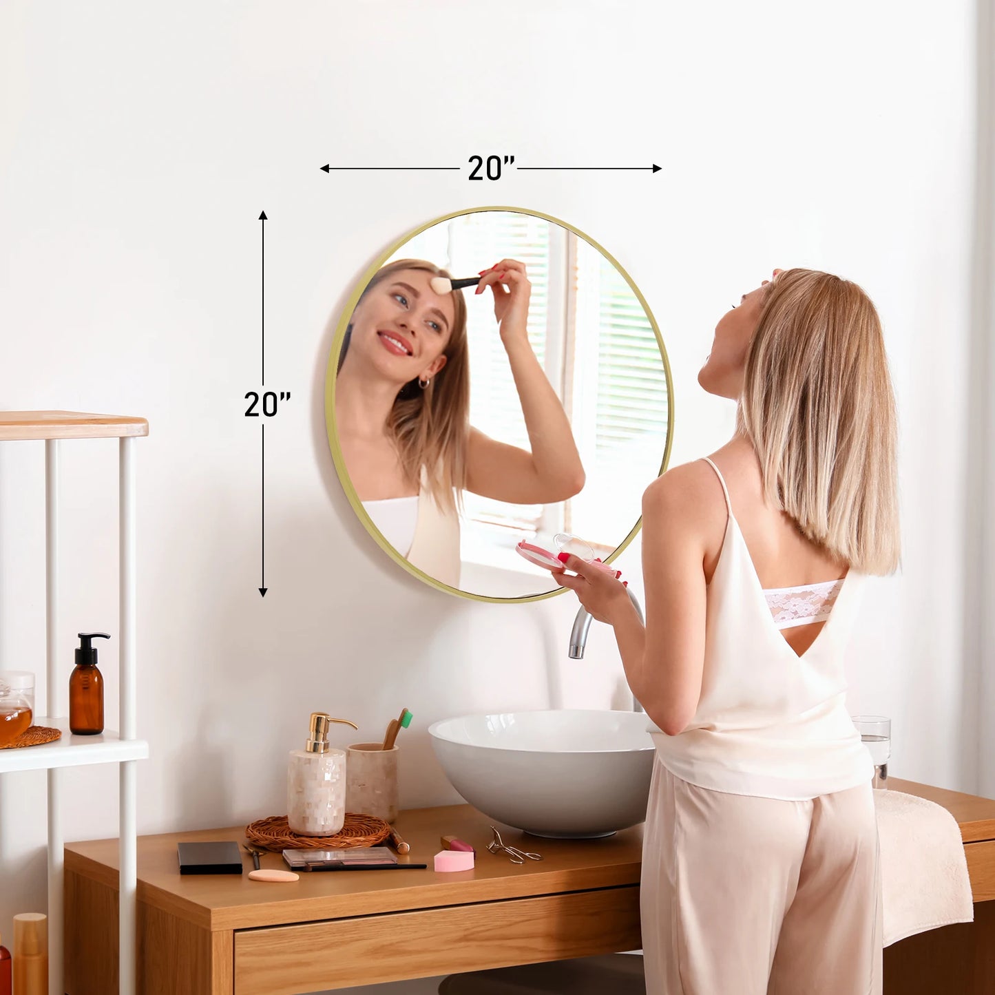 Large Gold Round Vanity Framed Mirror for Wall  Metal Framed 30 Inch  Mirror Tempered Glass