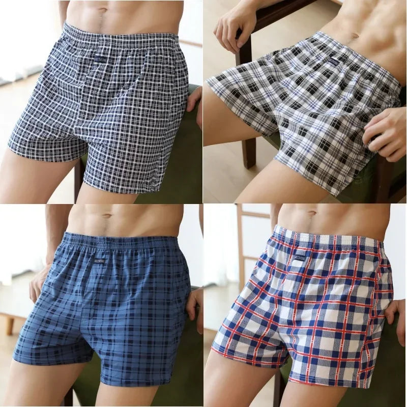 Plus Size 100% Cotton Plaid Boxer Shorts Widen Waist Underwear.