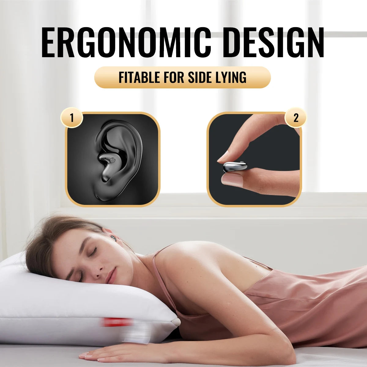 Sleep Invisible Earphone, Mini Hidden Headphones, In Ear IPX5 Waterproof Earbuds with Mic, HIFI Music Headset.