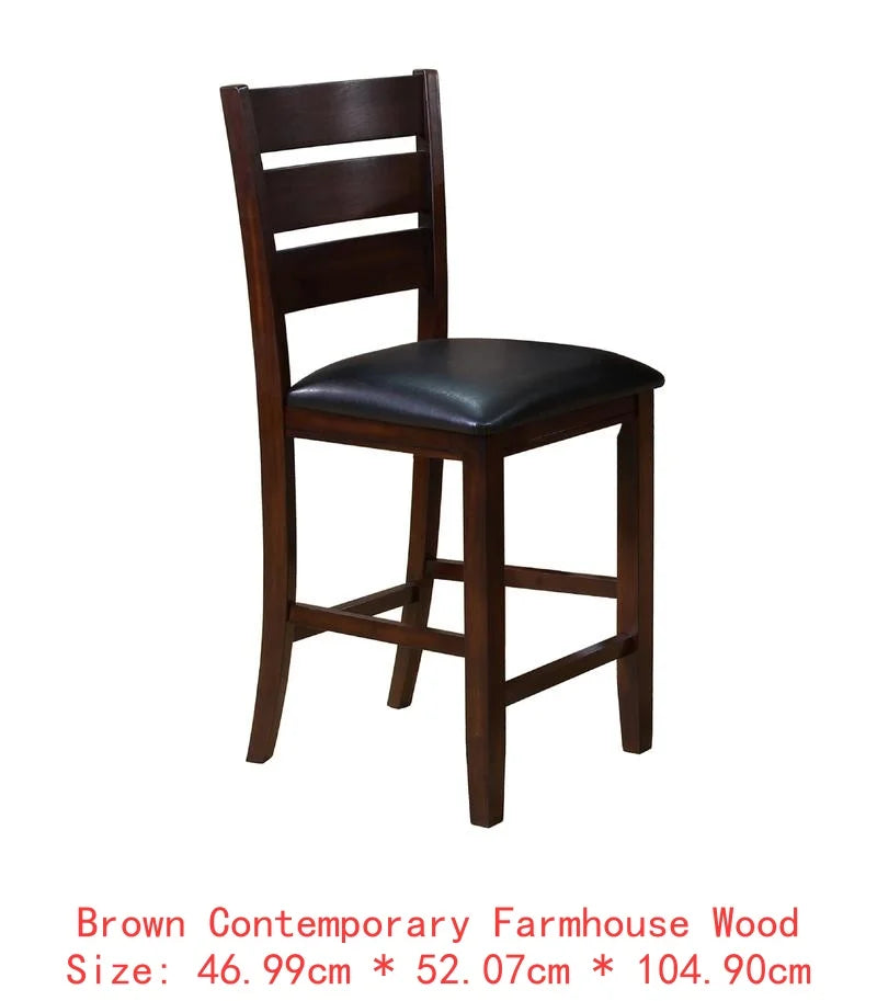 Contemporary 6-Piece Dining Set, 18" Extendable Leaf Table, Upholstered Chairs and Bench, Solid Wood, Brown Finish.