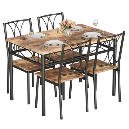 Kitchen Table and Chairs for 4with  Metal and Wood Rectangular Table