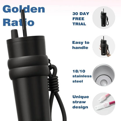 700ml/23oz Stainless Steel Travel Thermos - Leak-Proof Lid with Straw
