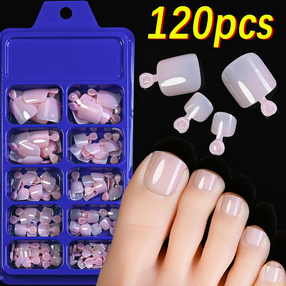100PCS Short Square False Toenail Tips, Full Cover Acrylic Nail Art.