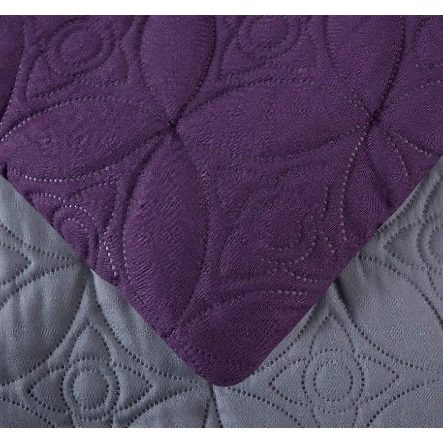 Upland 7Piece Quilted Patchwork Comforter Set, Purple Black Gray, Queen.