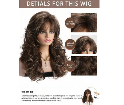 20-inch Women's Fashion, Fluffy Natural Curly Brown, to Golden Gradient Synthetic Wig.