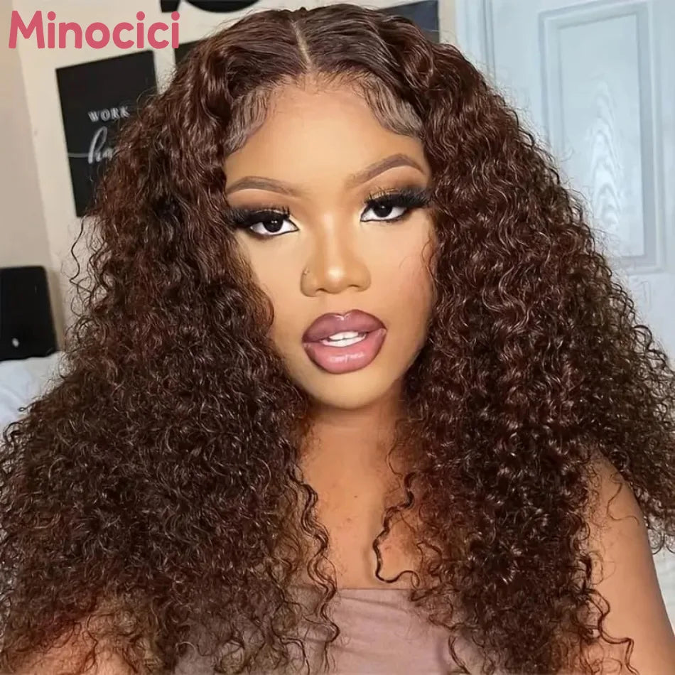 Deep Wave Lace Frontal Wig Chocolate Brown,13X6 Human Hair Wigs, Hd Lace 100% Human Hair 250 Density, Brazilian Hair Wig.