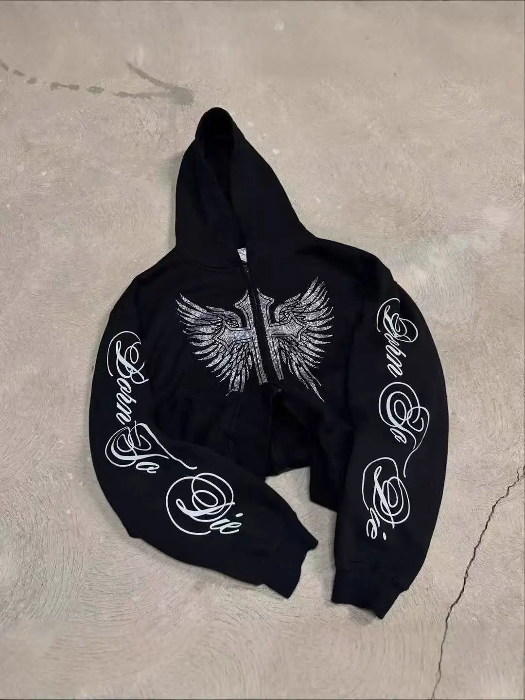 All Top Quality Aesthetic Gothic Wing Pattern Hooded Zip Up Jackets Men and Women.