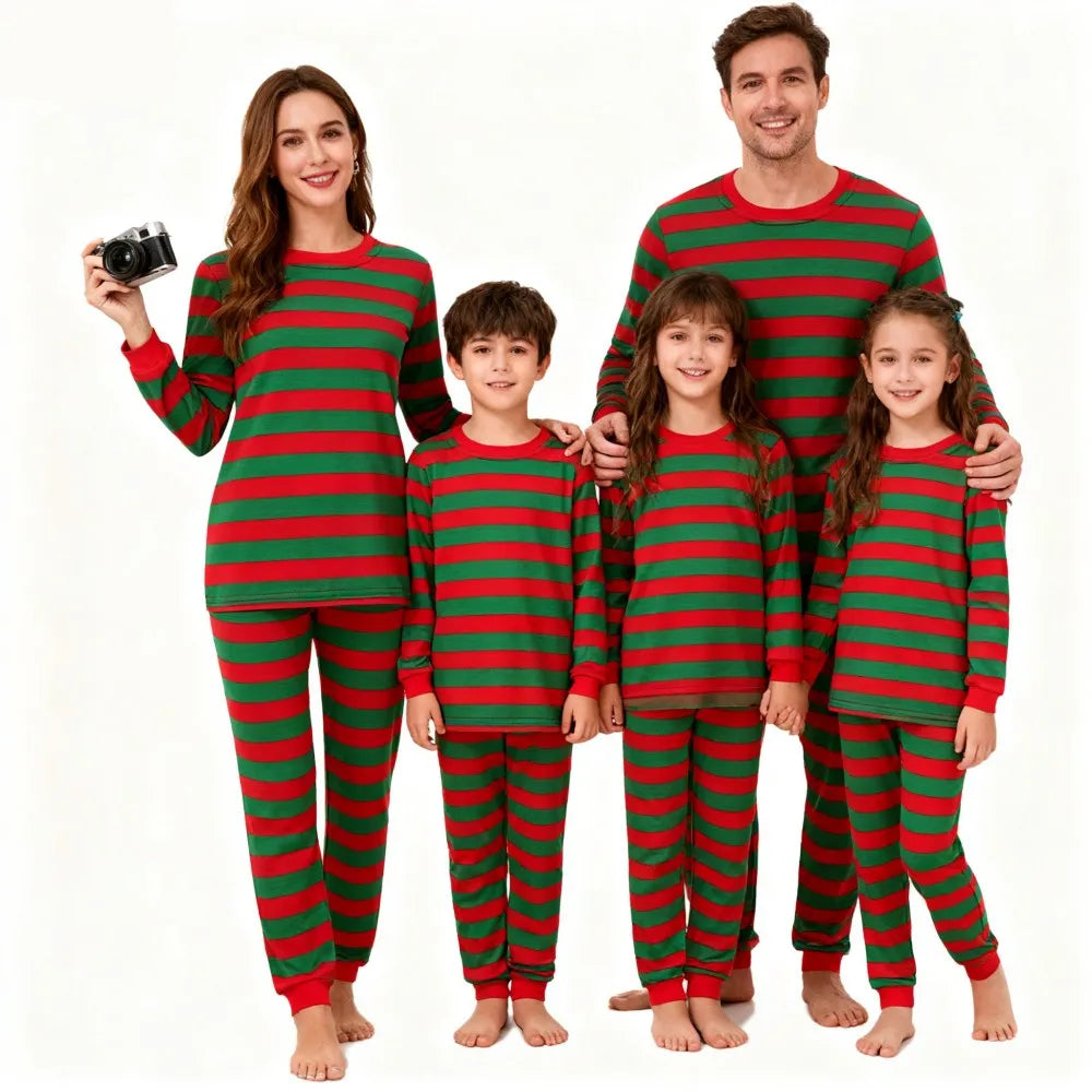 New Striped Family Matching Christmas Pajamas, Mother, Kids, Dad