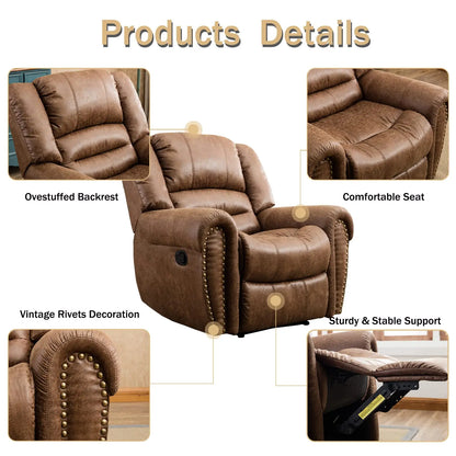 Leather Manual  Recliner Chair with Comfortable Arms and Back