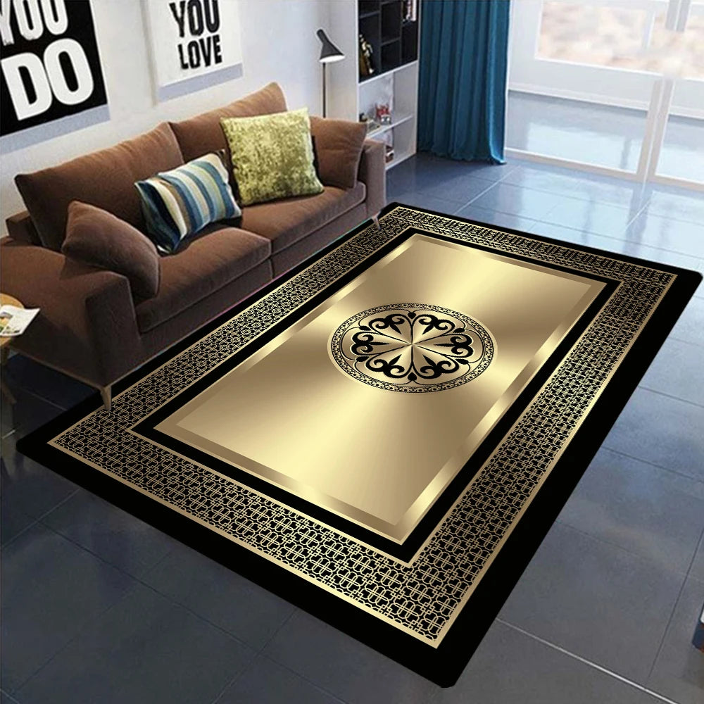 Gold Black Geometric Carpets, Nordic Luxury Living Room Rugs, for Bedroom, Sofa Table, Beside Large Area Rug.