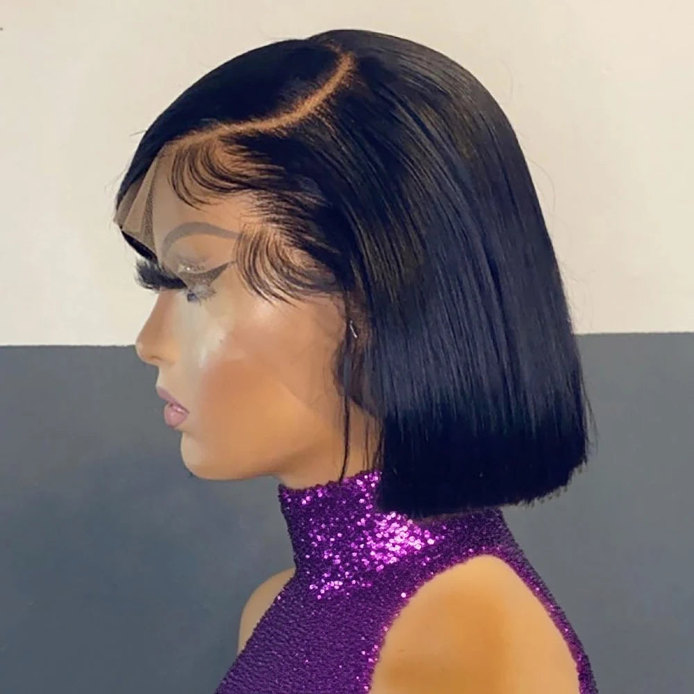 No Glue Brazilian HD Transparent 13x4 Bone Straight Short Bob.  13x6 Straight Lace Front