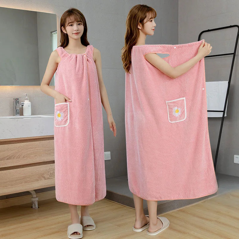Bath Towel  Women Wearable Wrap Polyester Skirt Washable Bathrobe.