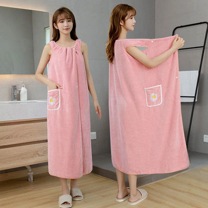 Bath Towel  Women Wearable Wrap Polyester Skirt Washable Bathrobe.