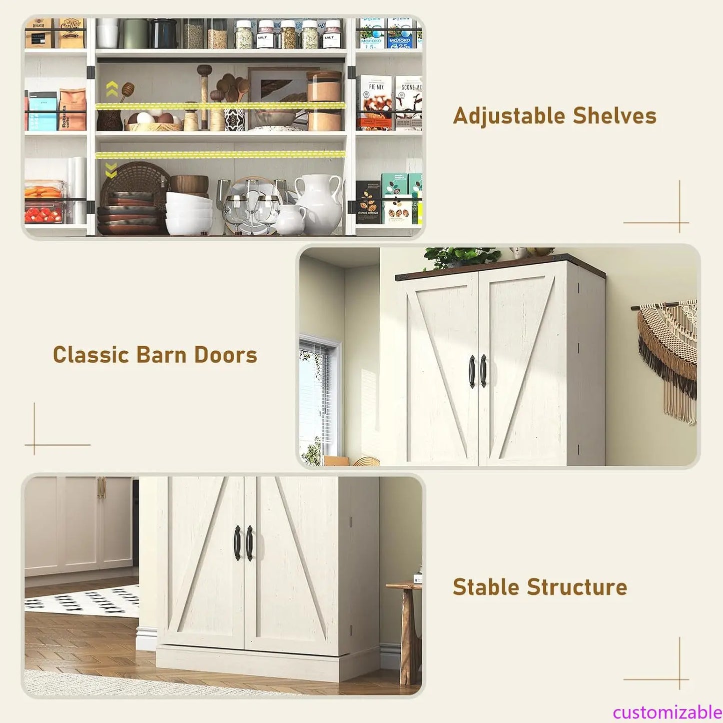 NEW Farmhouse Kitchen Pantry Cabinet,71" Tall Storage Cabinet.