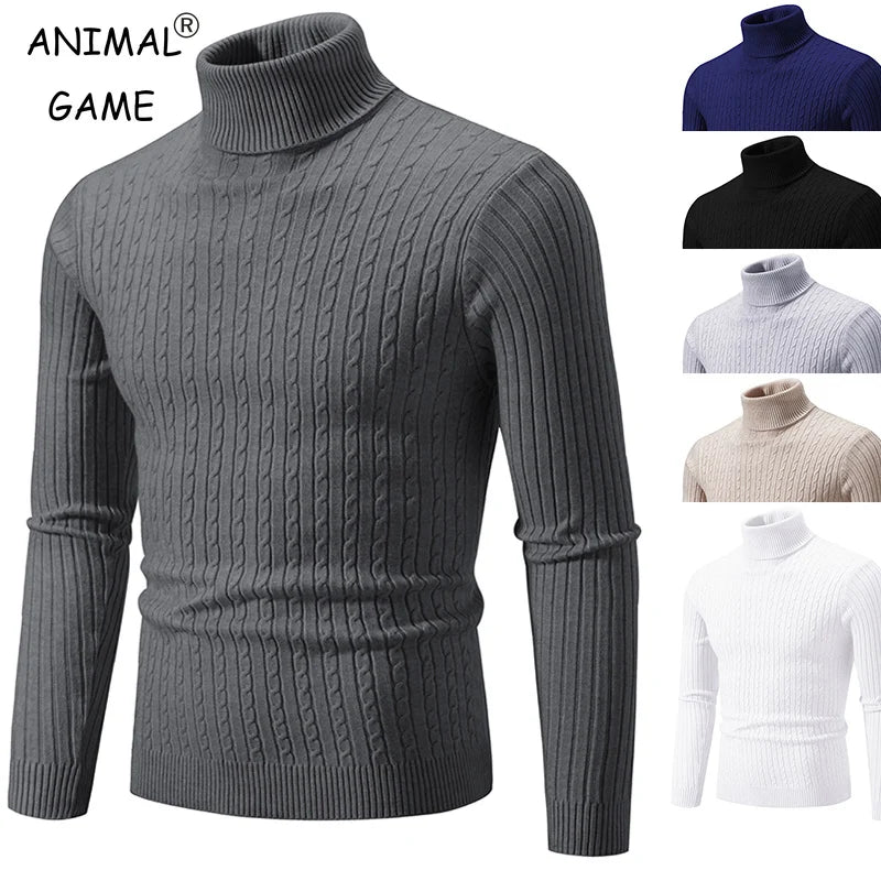New Men High Neck Sweater, Solid Color Pullover Knitted Warm Casual Turtleneck Woolen Winter Outdoor Tops.