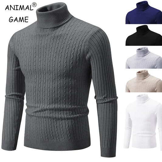New Men High Neck Sweater, Solid Color Pullover Knitted Warm Casual Turtleneck Woolen Winter Outdoor Tops.