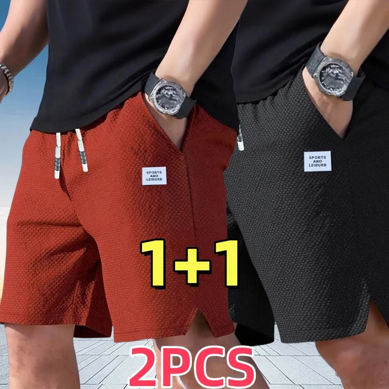 2-Pack, Men's Shorts, Men's Casual Pants, Men's Beach Shorts, Men's Sports Shorts, Textured Fabric, Breathable Pants, Suitable for Daily Casual Wear.