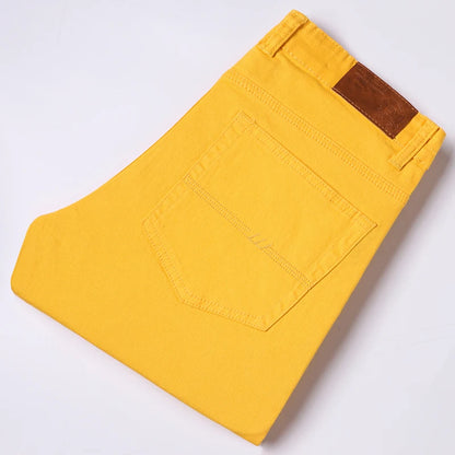 Men's White Jeans Straight Elastic Cotton Denim Pants