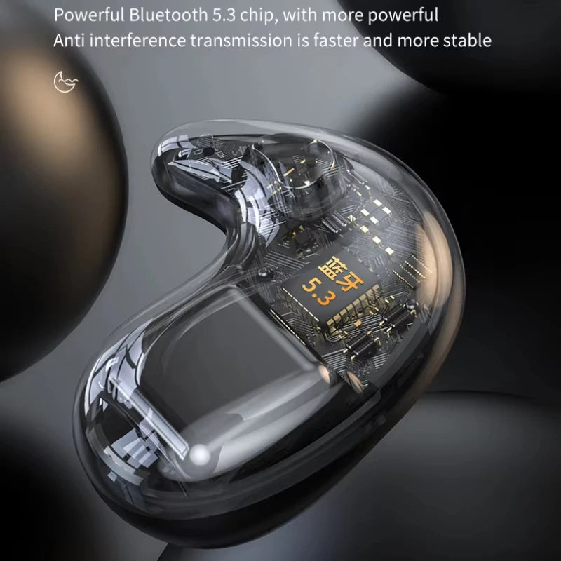 X55 Mini Earphone Stereo Hidden Headsets, with Mic HD Call Waterproof Sleeping Earbuds.