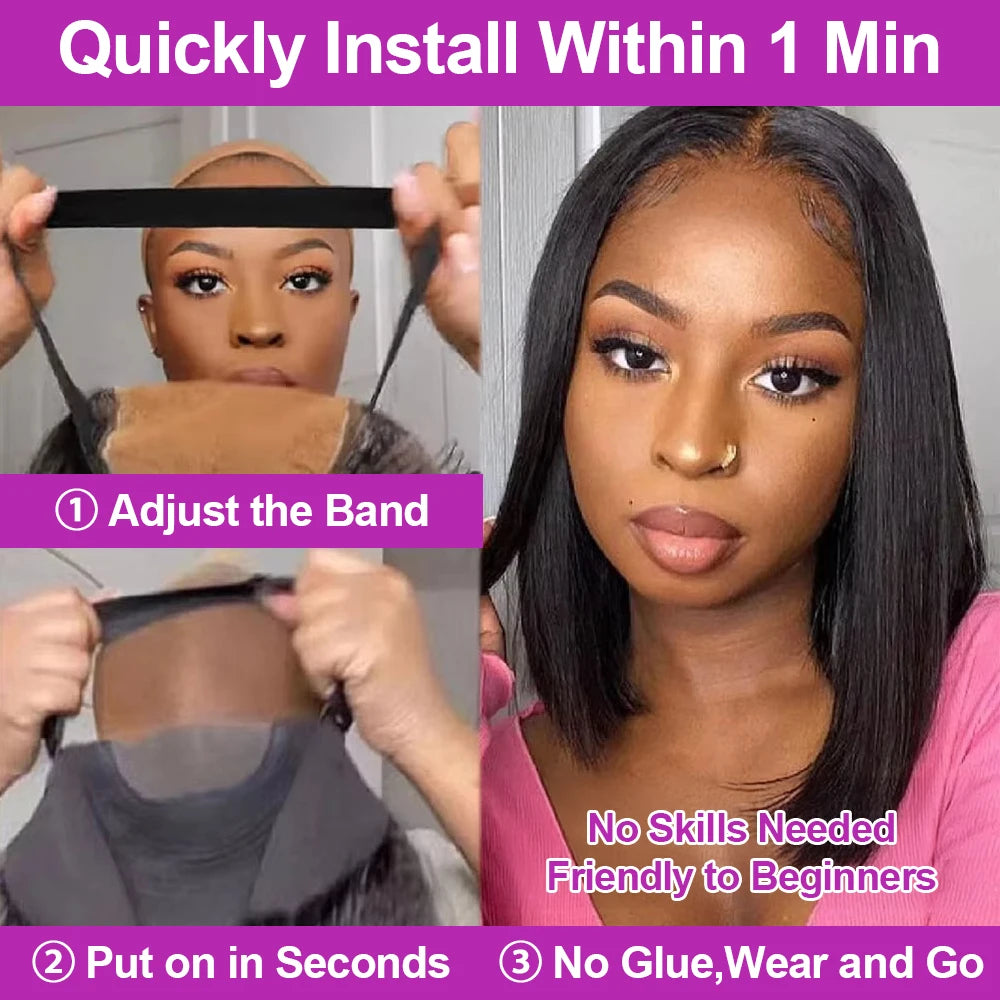 No Glue Brazilian HD Transparent 13x4 Bone Straight Short Bob.  13x6 Straight Lace Front