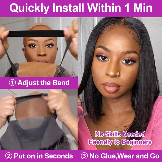 No Glue Brazilian HD Transparent 13x4 Bone Straight Short Bob.  13x6 Straight Lace Front