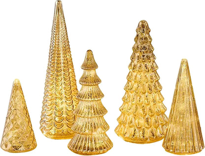 Set of 5 3D Printing Illuminated Trees, LED, Gold Tree Figurine