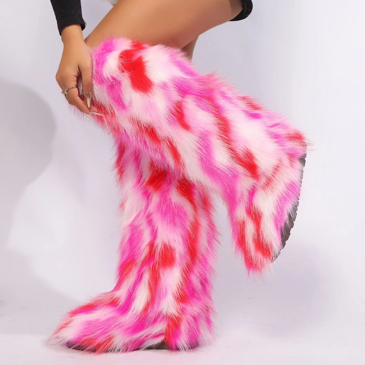 Women Over-The-Knee Boots, Winter New Fox Fur Snow Boots, And Cashmere Women Boots, Leg Warm Boots Non-Slip Soles.