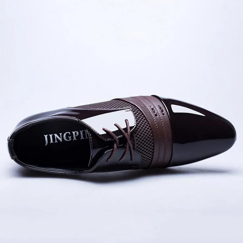 New British Men's Leather Shoes, Classic Man Pointed Toe Formal Shoes Lace Up.