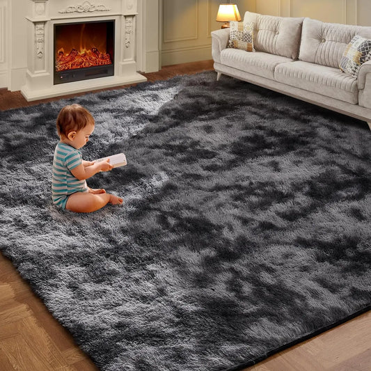 VIKAMA Tie-Dye Plush Carpet Soft Fluffy Living Room, Bedroom Mat Home Decor Baby Crawling Non-Slip Floor Mat.