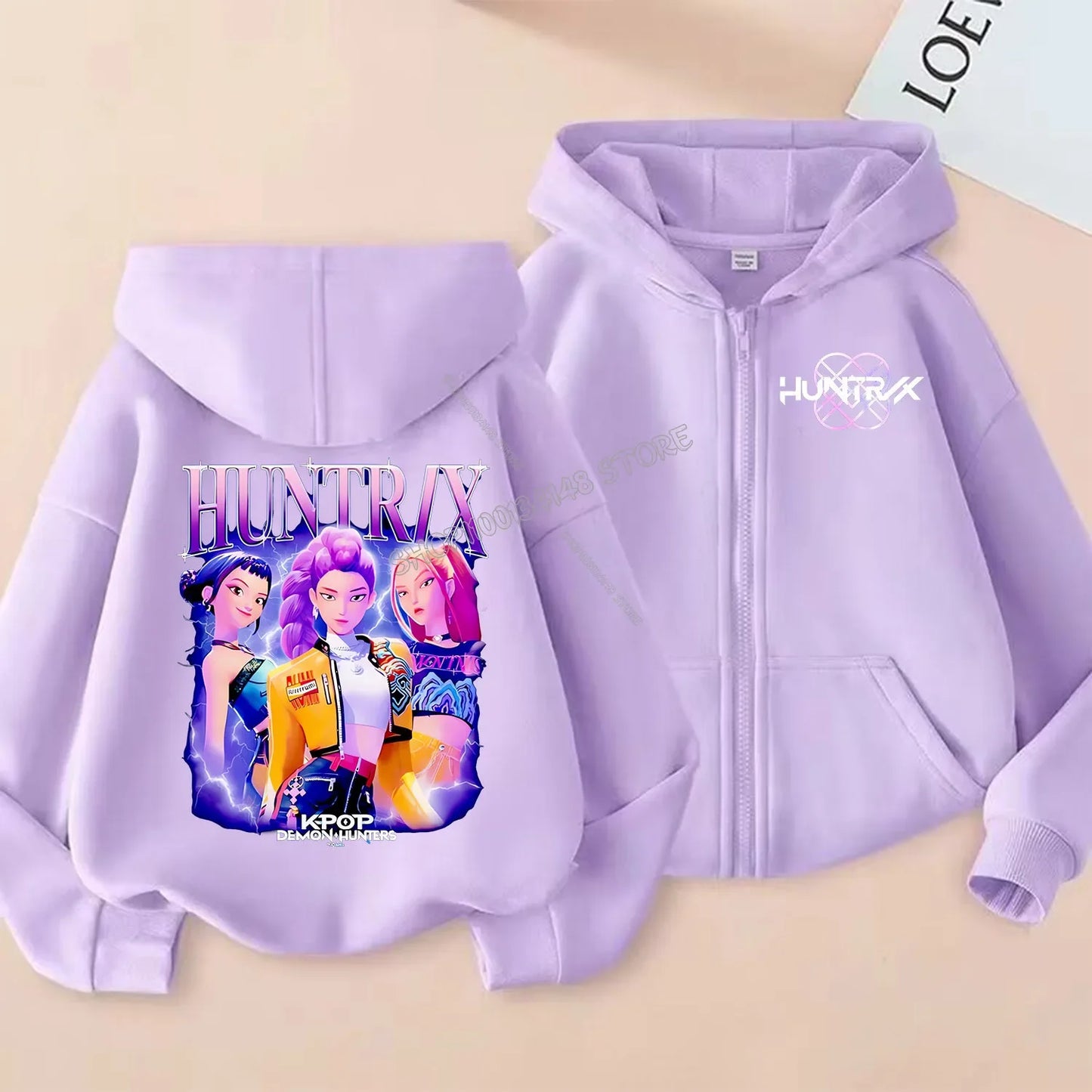 Demon Hunters Zipper Hoodie Cartoon Girls Coat, Fashion Thin Clothes Purple Hoodie Jacket Kids Sweatshirt.