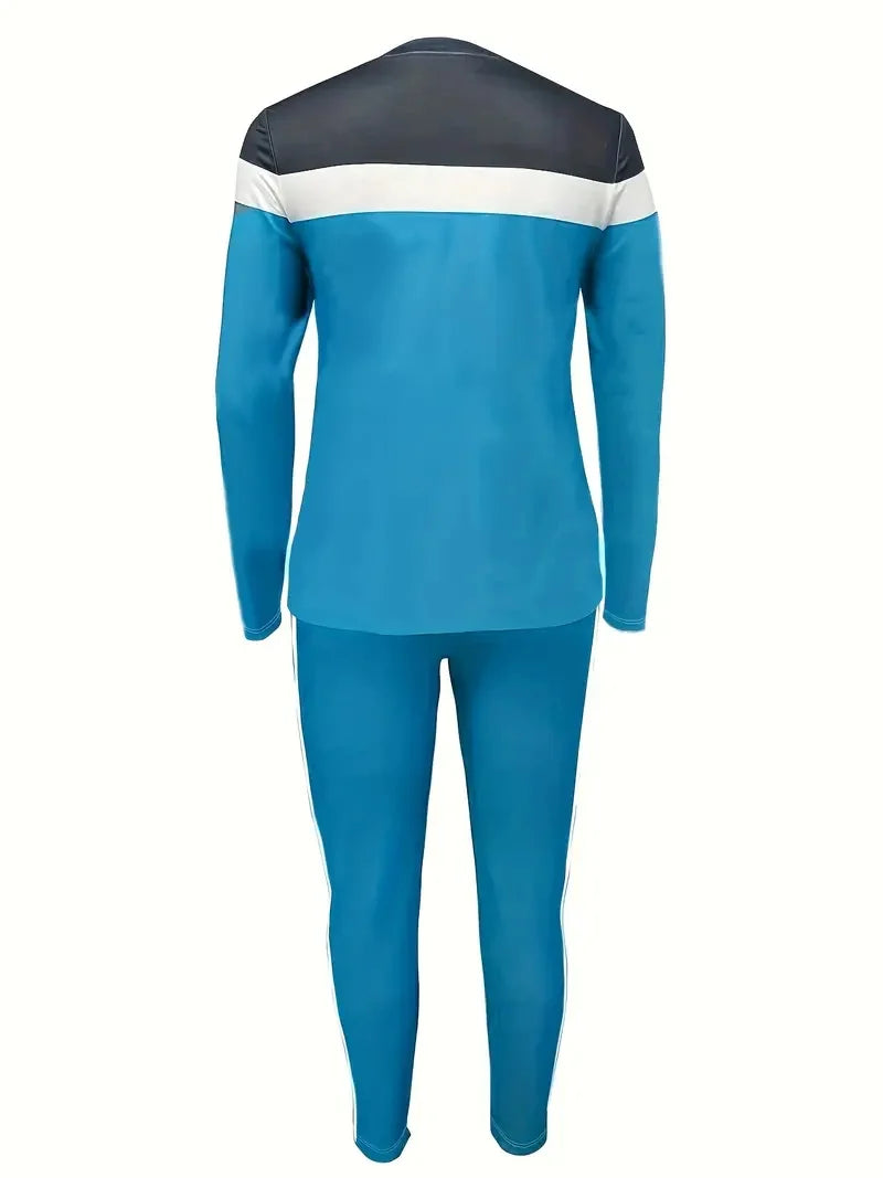 Plus Size Women's Casual Suit, Fashionable Letter Print Striped Color Two-Piece Set.