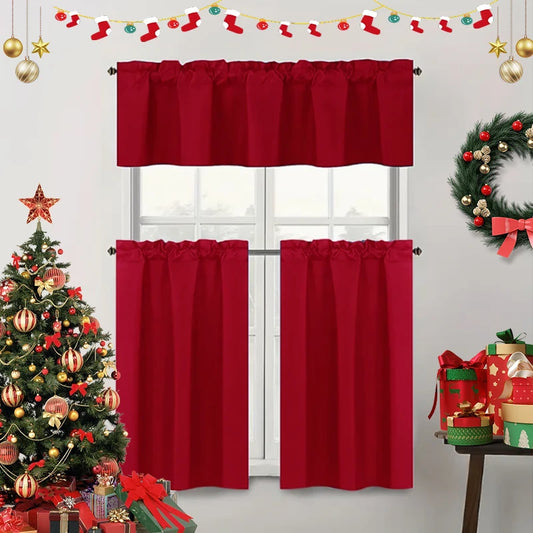 Solid Color Curtains, Kitchen Curtains W106cm x H30cm 1PC, W132cm x H61cm 1PC, W70cm x H132cm 2PCS