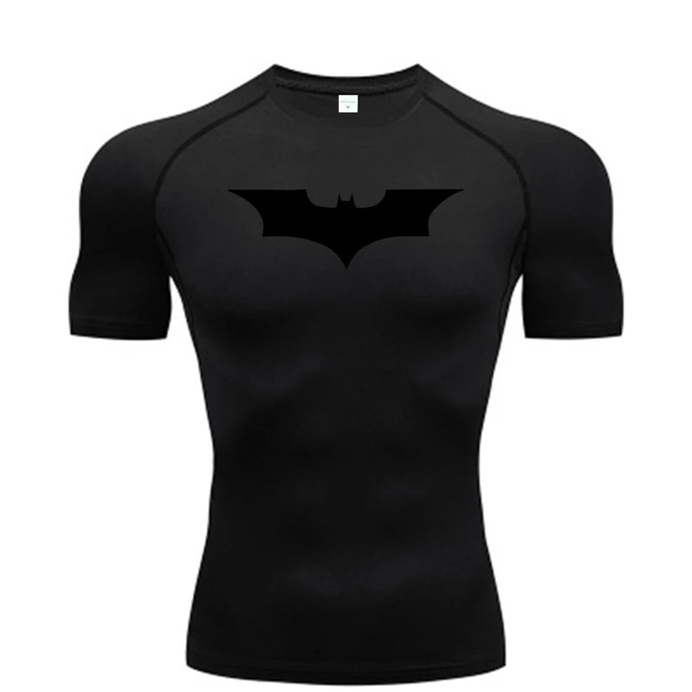 Bat man Printed Men's Tight T-Shirt Running Compression , T Shirt Gym Fitness , Short Sleeve Male Casual Shirt Tops