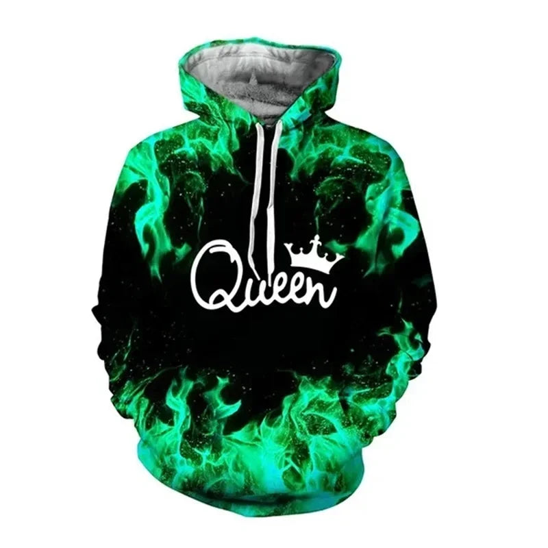 3D Print Trendy Matching Couple King And Queen Hoodies.