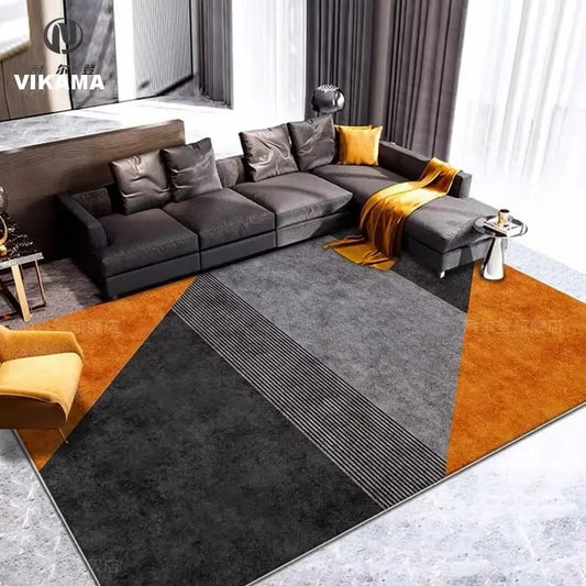 Minimalist Geometric Large Carpet, Anti-slip Floor Rug ,with Gray Splicing Pattern, for Living Room, Bedroom Unique Decoration.