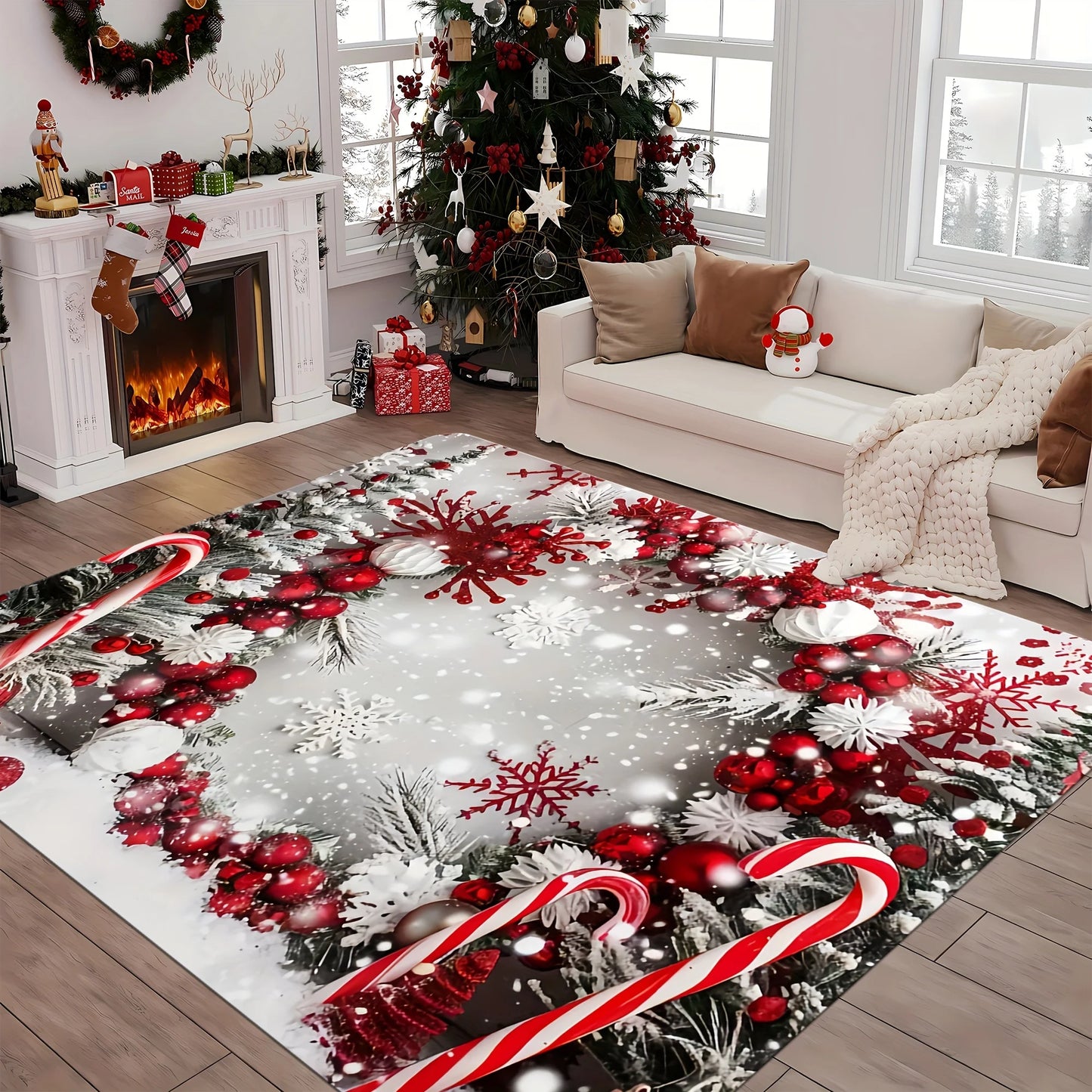 VIKAMA Christmas Rug Festive Carpet For Live Room Large Area Rug.