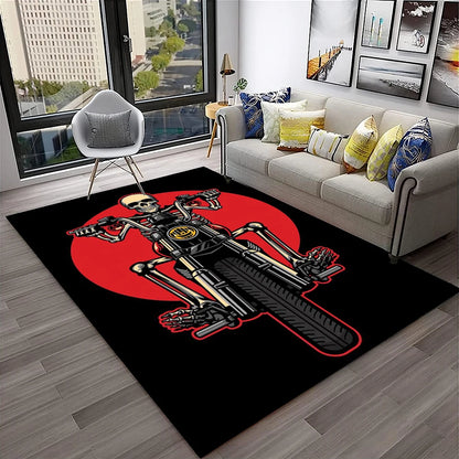 3D Retro Motorcycle Vintage  Rug for Living Room, Bedroom, Playroom Kid Area Rug Non-slip