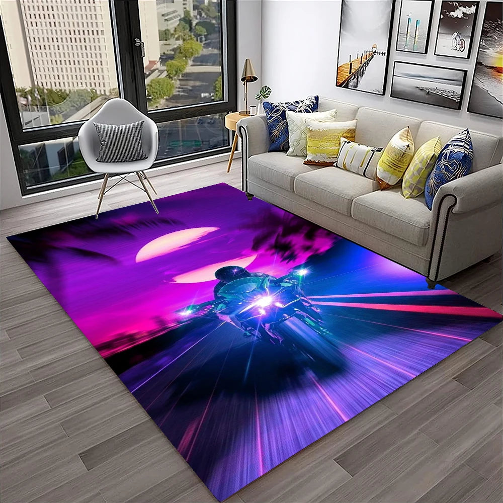3D Retro Motorcycle Vintage  Rug for Living Room, Bedroom, Playroom Kid Area Rug Non-slip