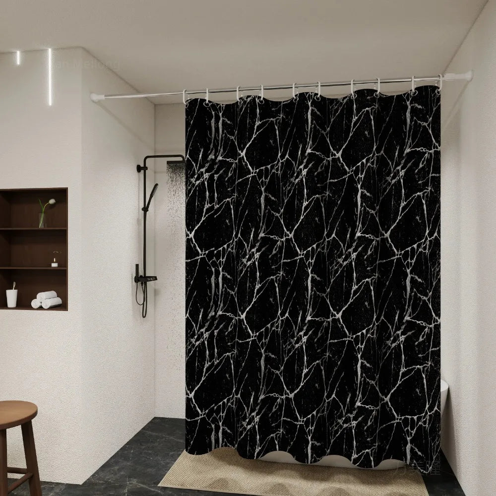 Bathroom Shower Curtain Easy Clean and Wipe Marble Curtain with Hooks