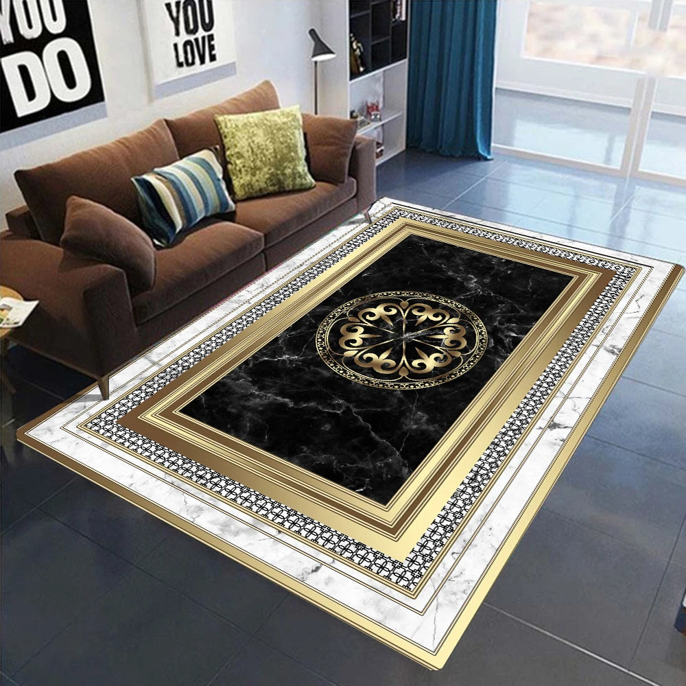 Gold Black Geometric Carpets, Nordic Luxury Living Room Rugs, for Bedroom, Sofa Table, Beside Large Area Rug.