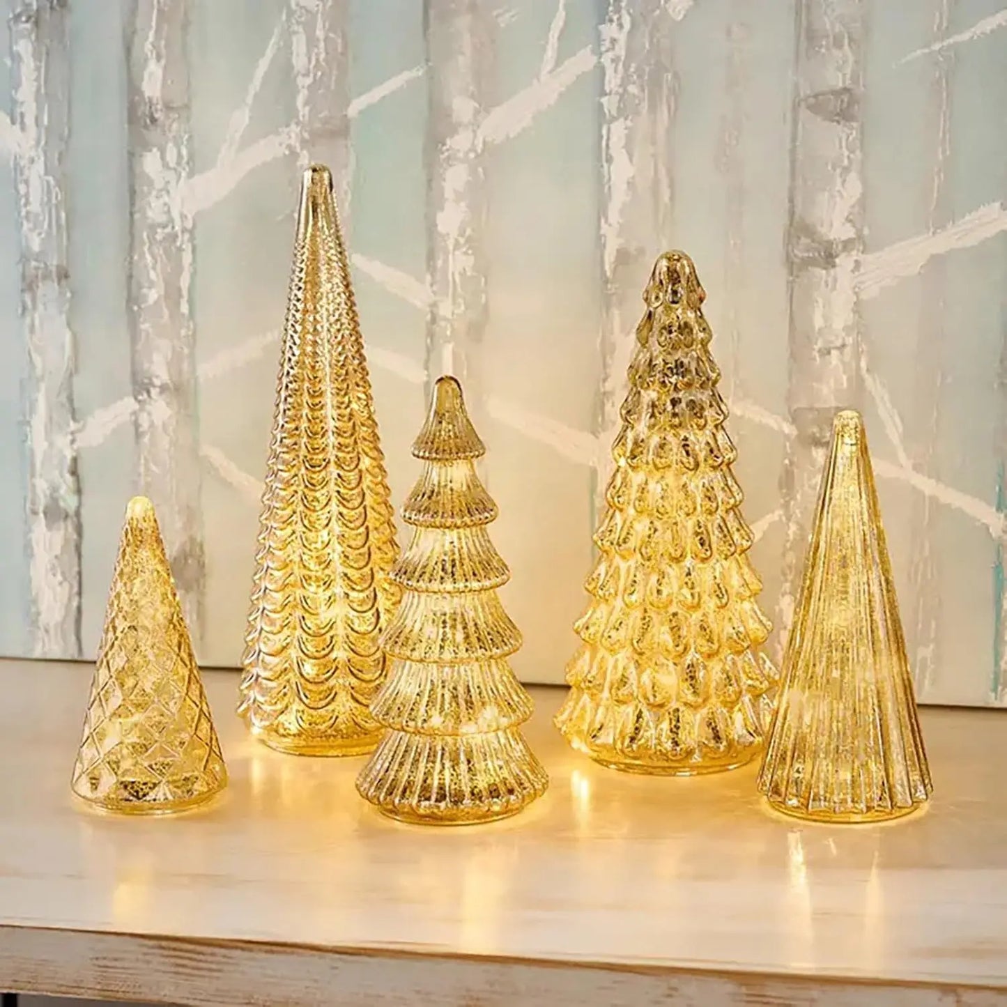 Set of 5 3D Printing Illuminated Trees, LED, Gold Tree Figurine