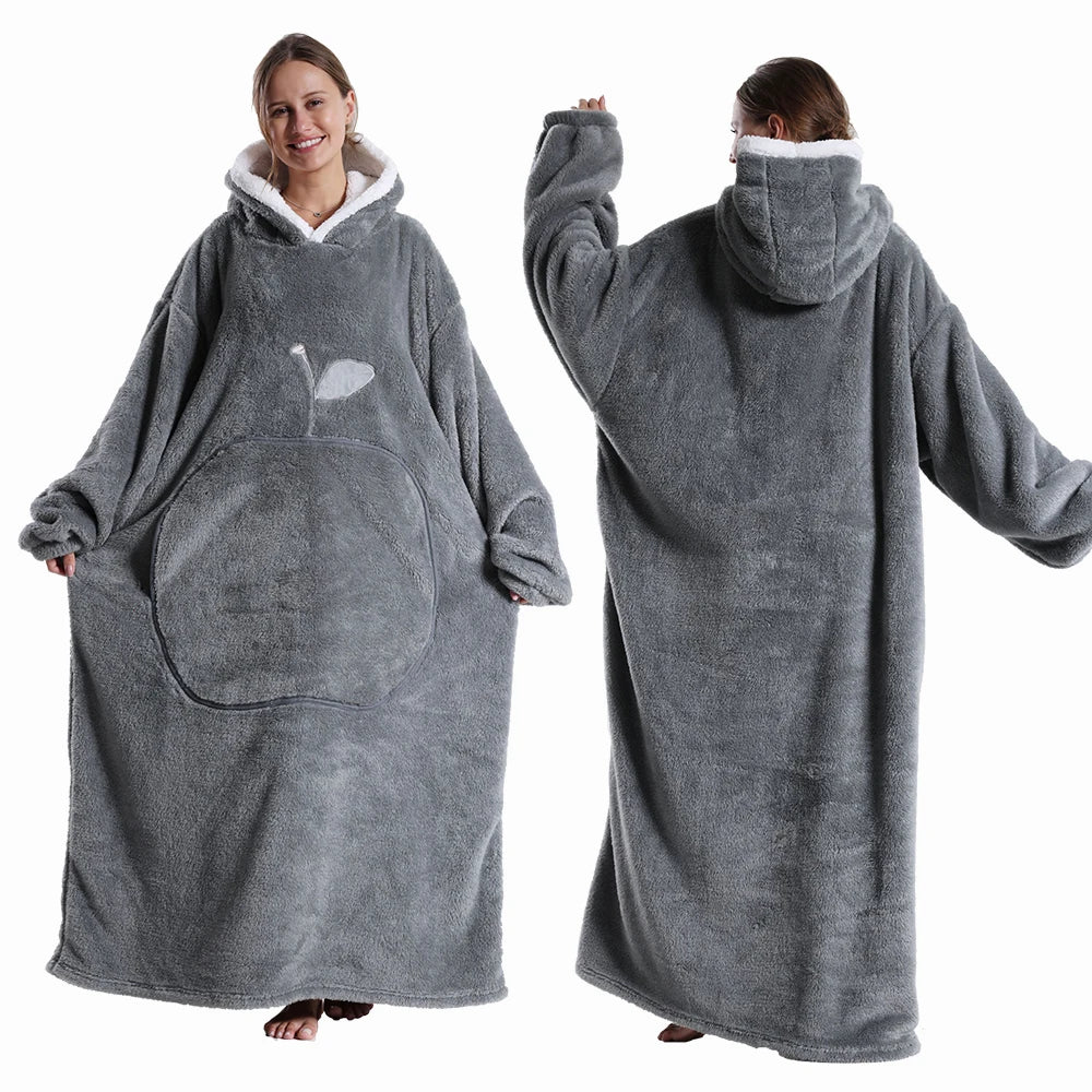 Extra Long Wearable Blankets, Winter Flannel Hooded Blanket, Full Sleeves Men Women Soft Throw Blanket.