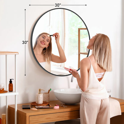 Large Gold Round Vanity Framed Mirror for Wall  Metal Framed 30 Inch  Mirror Tempered Glass