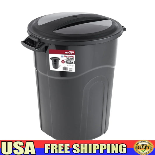 20 Gallon Heavy Duty Plastic Garbage Can with Click Lock Lid, Portable Indoor Outdoor Waste Container.