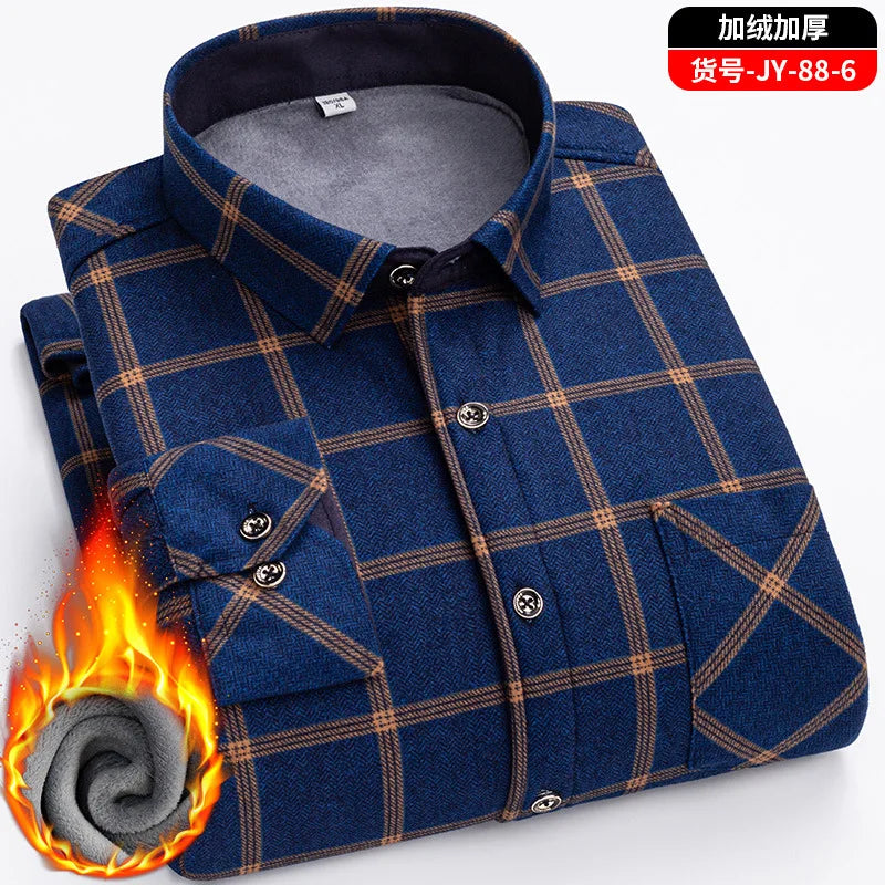 Men Travel, Casual ,Winter, Double-Sided Fleece, Warm Thickened Plaid Work Shirt.