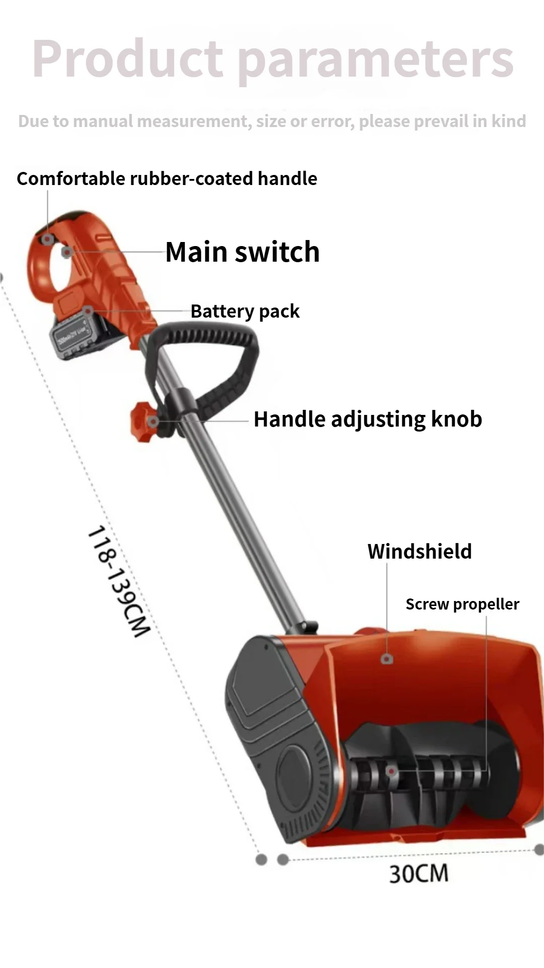20V Electric Snow Plow, Small Hand-pushed Snow Removal Machine.