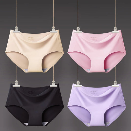 9PCS Ice Silk Seamless Panties For Women, Mid Rise Intimate Breathable Large Size Lingerie.