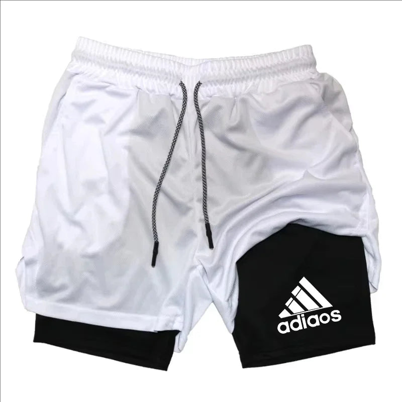 Men Compression Shorts, Summer Gym Fitness, Running, Training, Sports Shorts, Two-In-One Mesh Shorts.