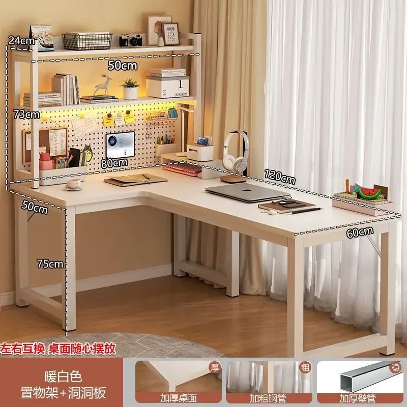 L Shaped Computer Desk, Home Office Desk with 2 Drawer and Bookshelf.